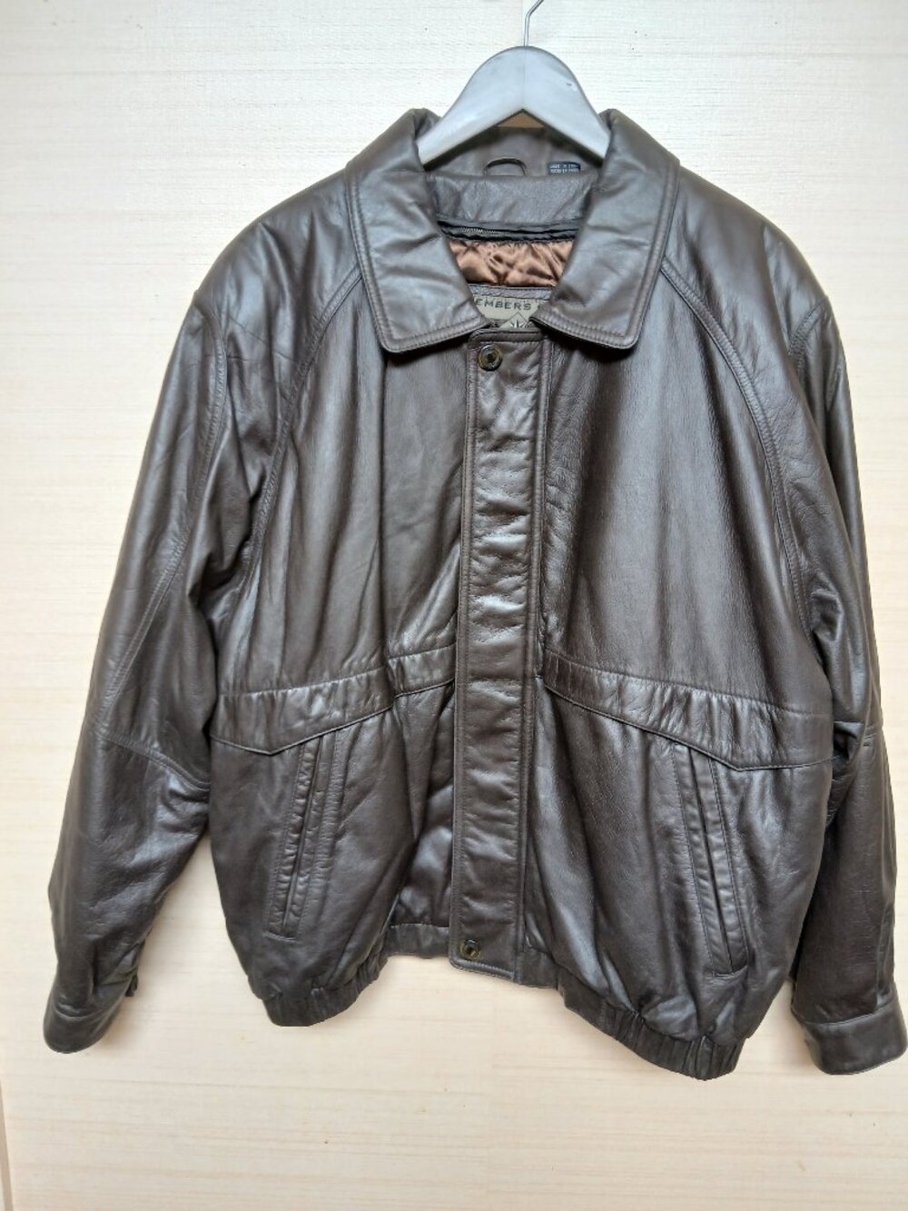 Members Only Large Vintage Genuine Leather Brown Bomber Mens Jacket
